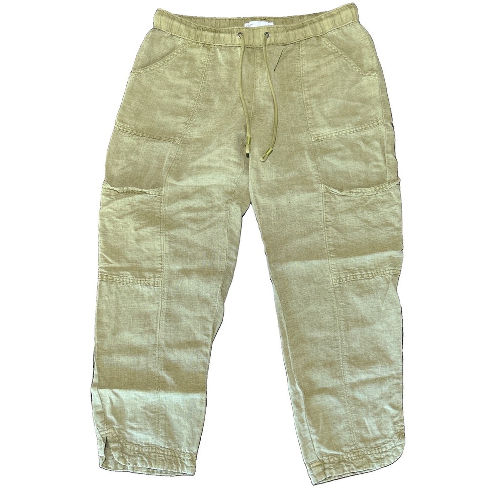 C&C California Womens Pants Size M Green Drawstring 100% Linen Casual Pockets
